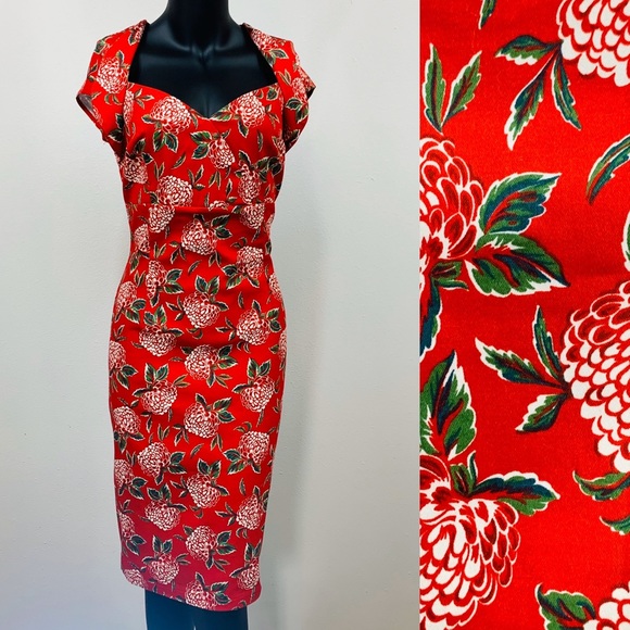 Collectif Floral Pencil Dress Pin Up Girl Look - Picture 1 of 8